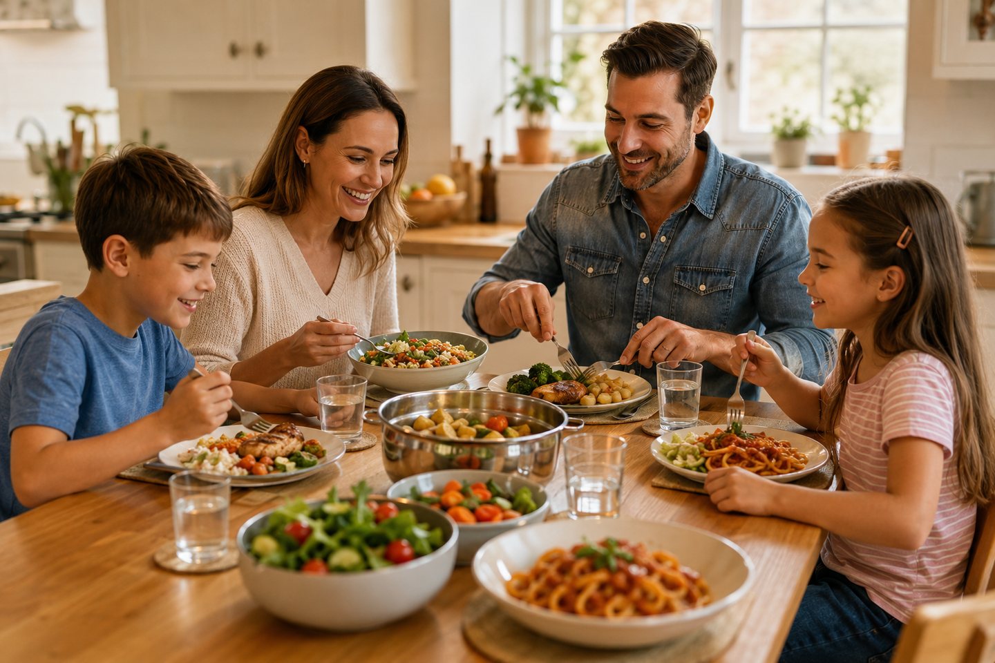 A family sharing a meal together at home
