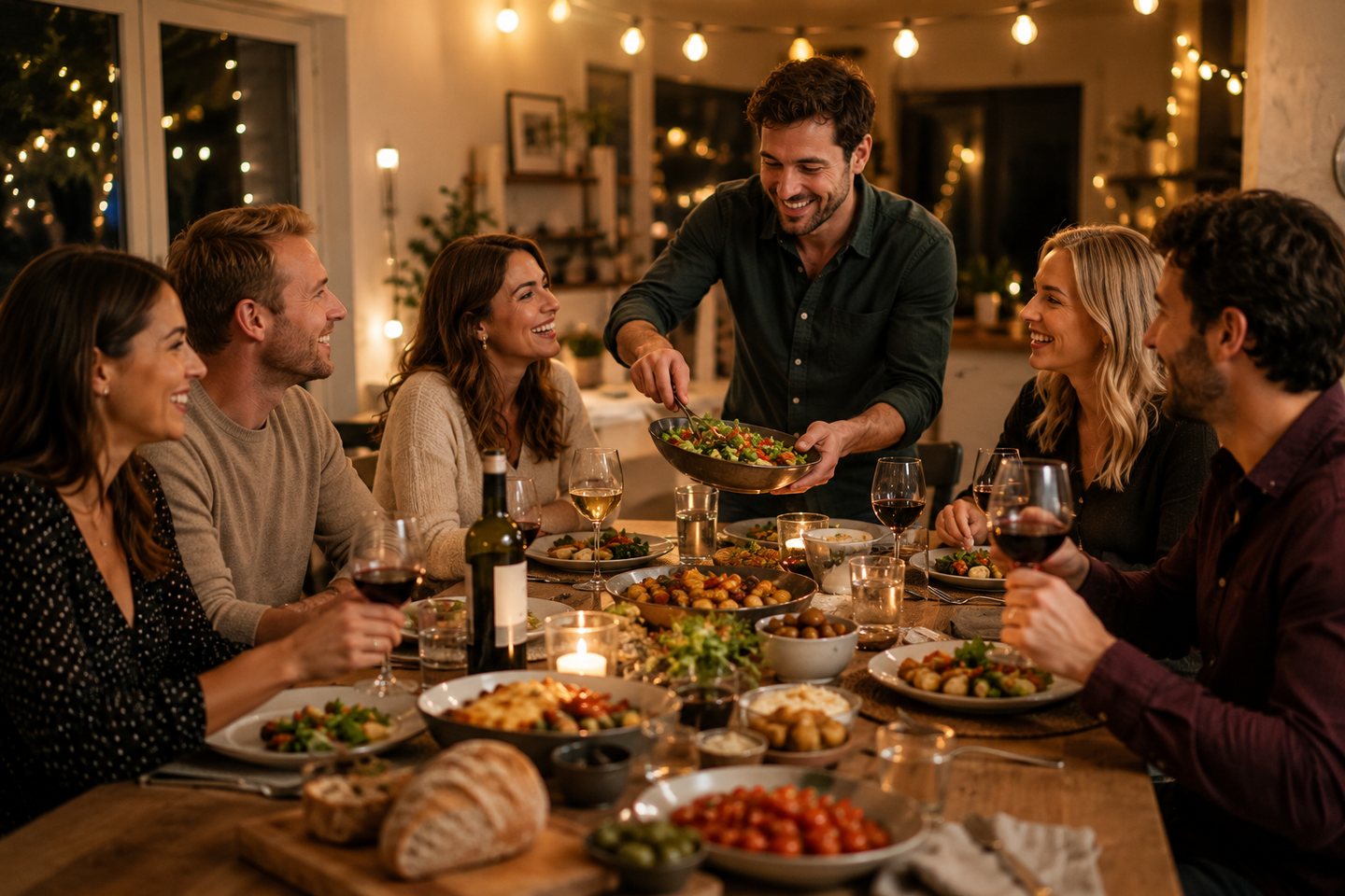 Friends enjoying a dinner party together